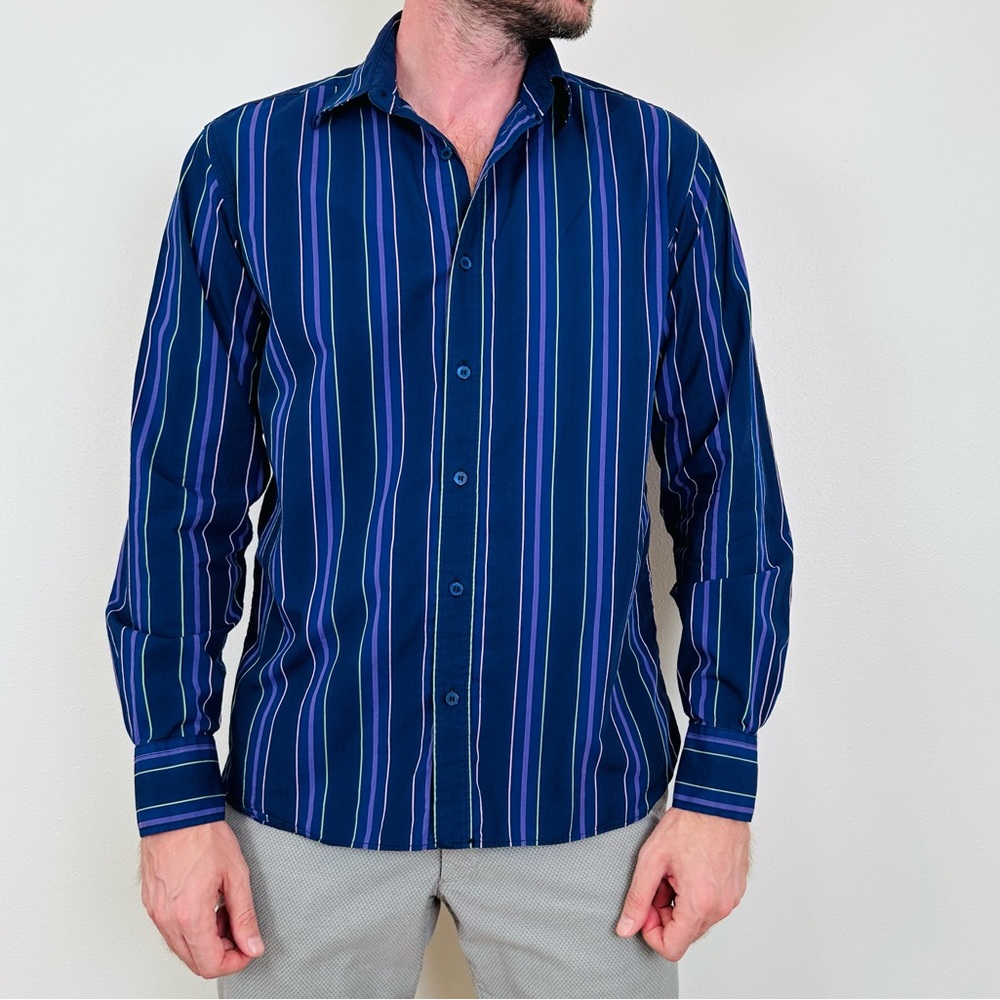 Ted Baker London Button Down Long Sleeve Shirt Mens Multicolor Stripe Cotton - Picture 3 of 9